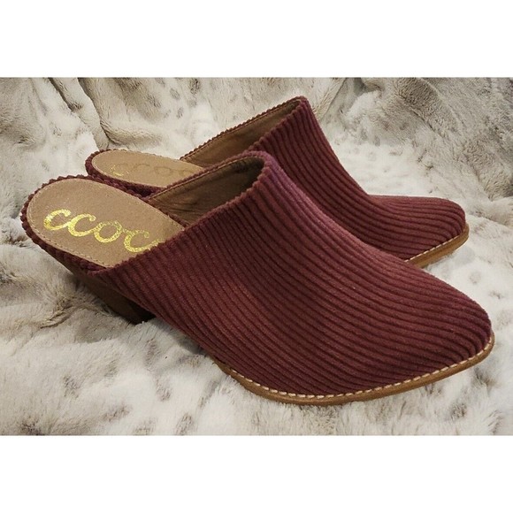 CCOCCI‎ Womens Shoes Stacked Wood Heels Clog Mules Slides Western Corduroy 9 M - Picture 1 of 6